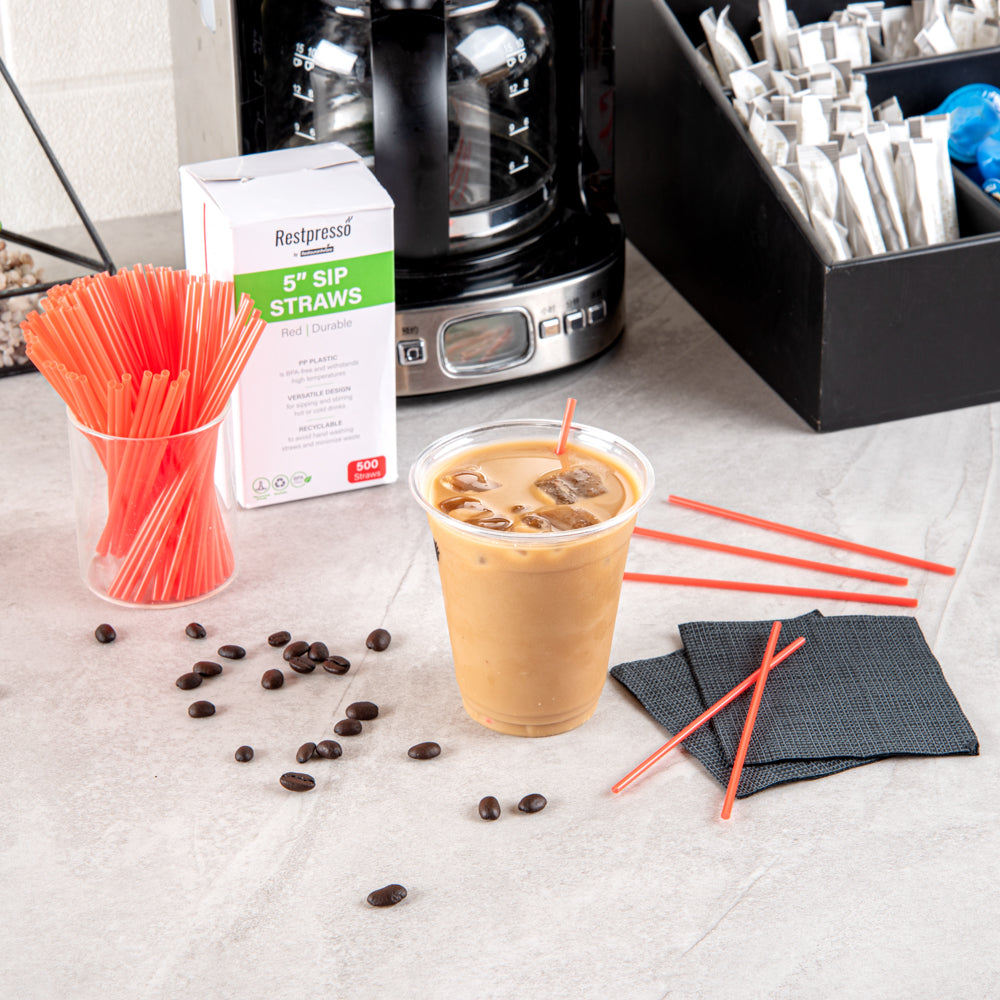Restpresso Red Plastic Coffee Stirrer / Sip Straw - 5" - 500 count box