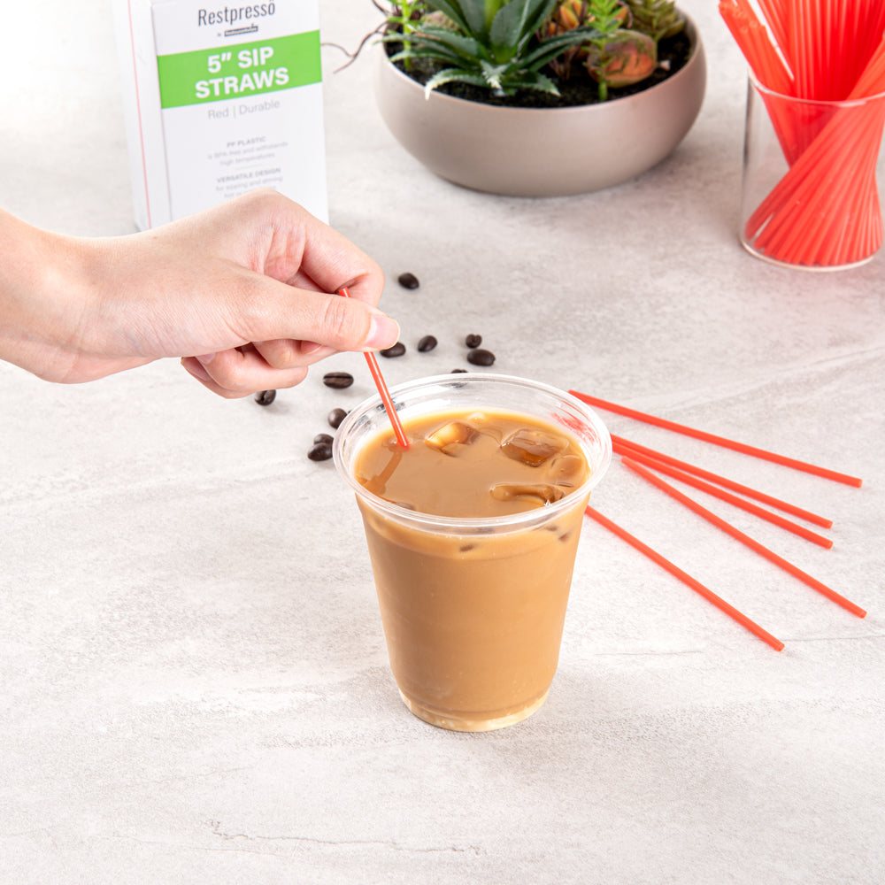 Restpresso Red Plastic Coffee Stirrer / Sip Straw - 5" - 5000 count box