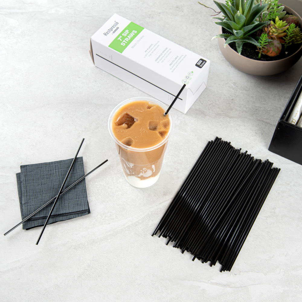 Restpresso Black Plastic Coffee Stirrer / Sip Straw - 7" - 500 count box