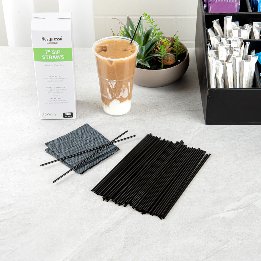 Restpresso Black Plastic Coffee Stirrer / Sip Straw - 7" - 500 count box