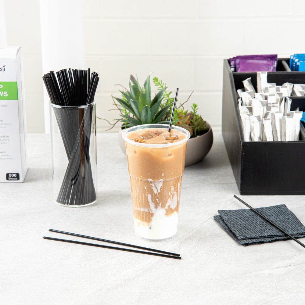 Restpresso Black Plastic Coffee Stirrer / Sip Straw - 7" - 500 count box
