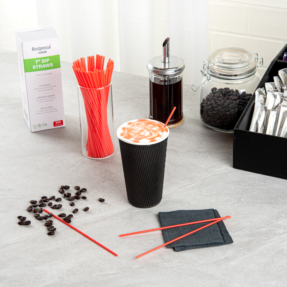 Restpresso Red Plastic Coffee Stirrer / Sip Straw - 7" - 500 count box