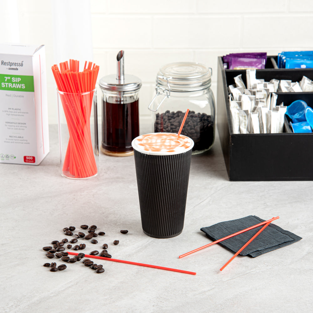 Restpresso Red Plastic Coffee Stirrer / Sip Straw - 7" - 500 count box