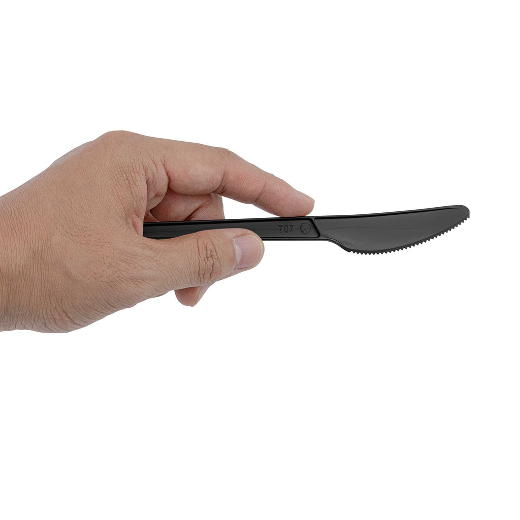 Basic Nature Black CPLA Plastic Knife - Compostable Wrapper, Heat-Resistant - 6 1/2" - 250 count box