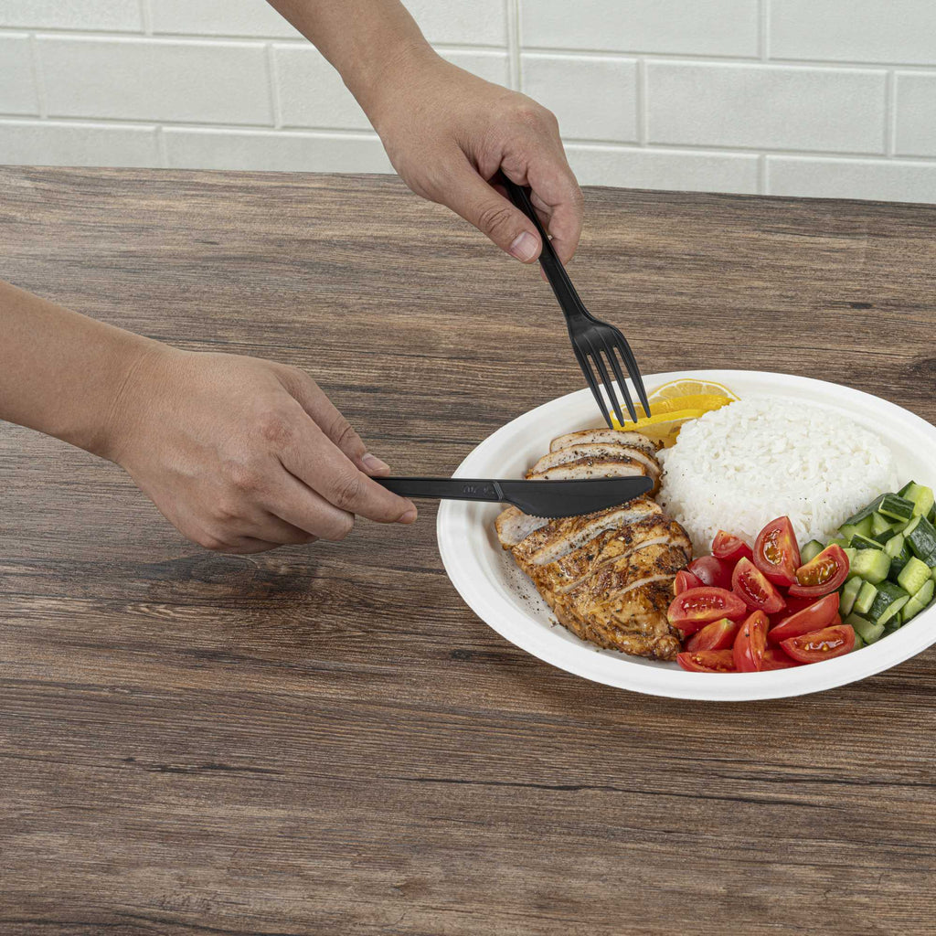 Basic Nature Black CPLA Plastic Knife - Compostable Wrapper, Heat-Resistant - 6 1/2" - 250 count box