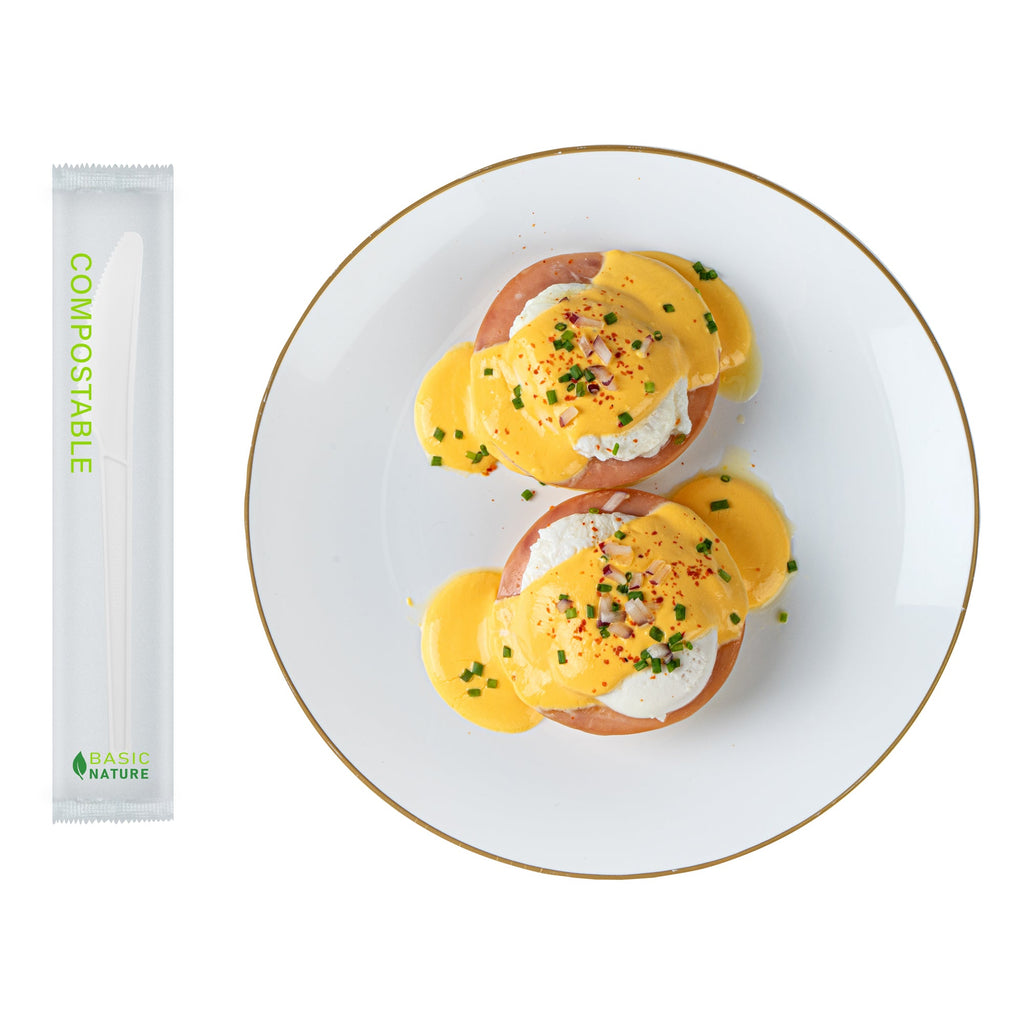Basic Nature White CPLA Plastic Knife - Compostable Wrapper, Heat-Resistant - 6 1/2" - 250 count box