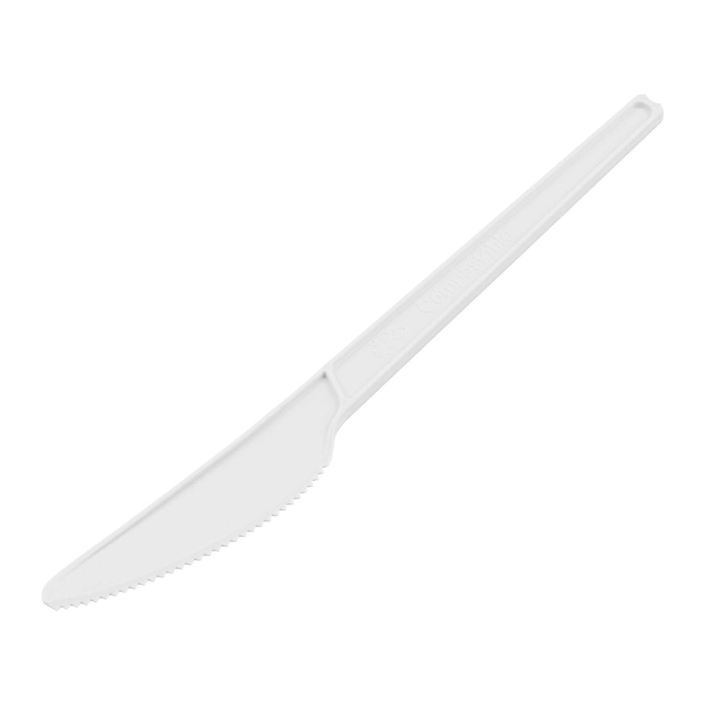 Basic Nature White CPLA Plastic Knife - Compostable Wrapper, Heat-Resistant - 6 1/2" - 250 count box