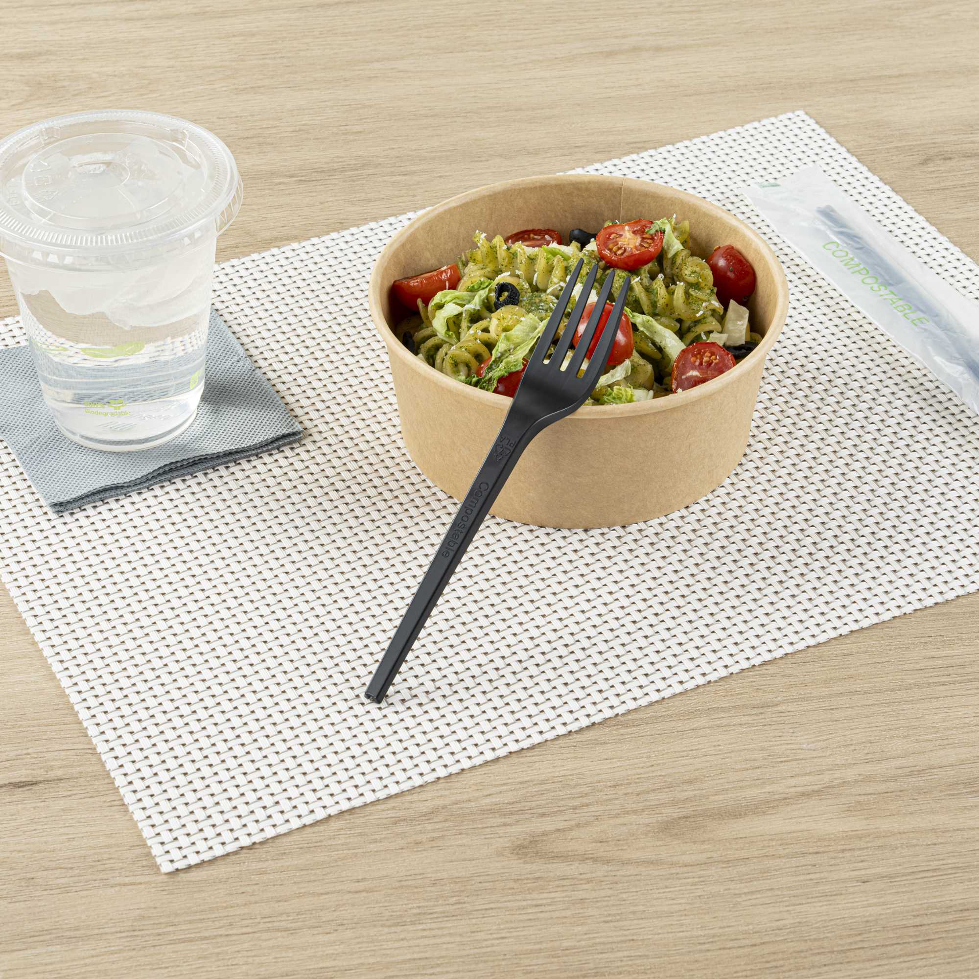 Basic Nature Black CPLA Plastic Fork - Compostable Wrapper, Heat-Resistant - 6 1/2" - 50 count box