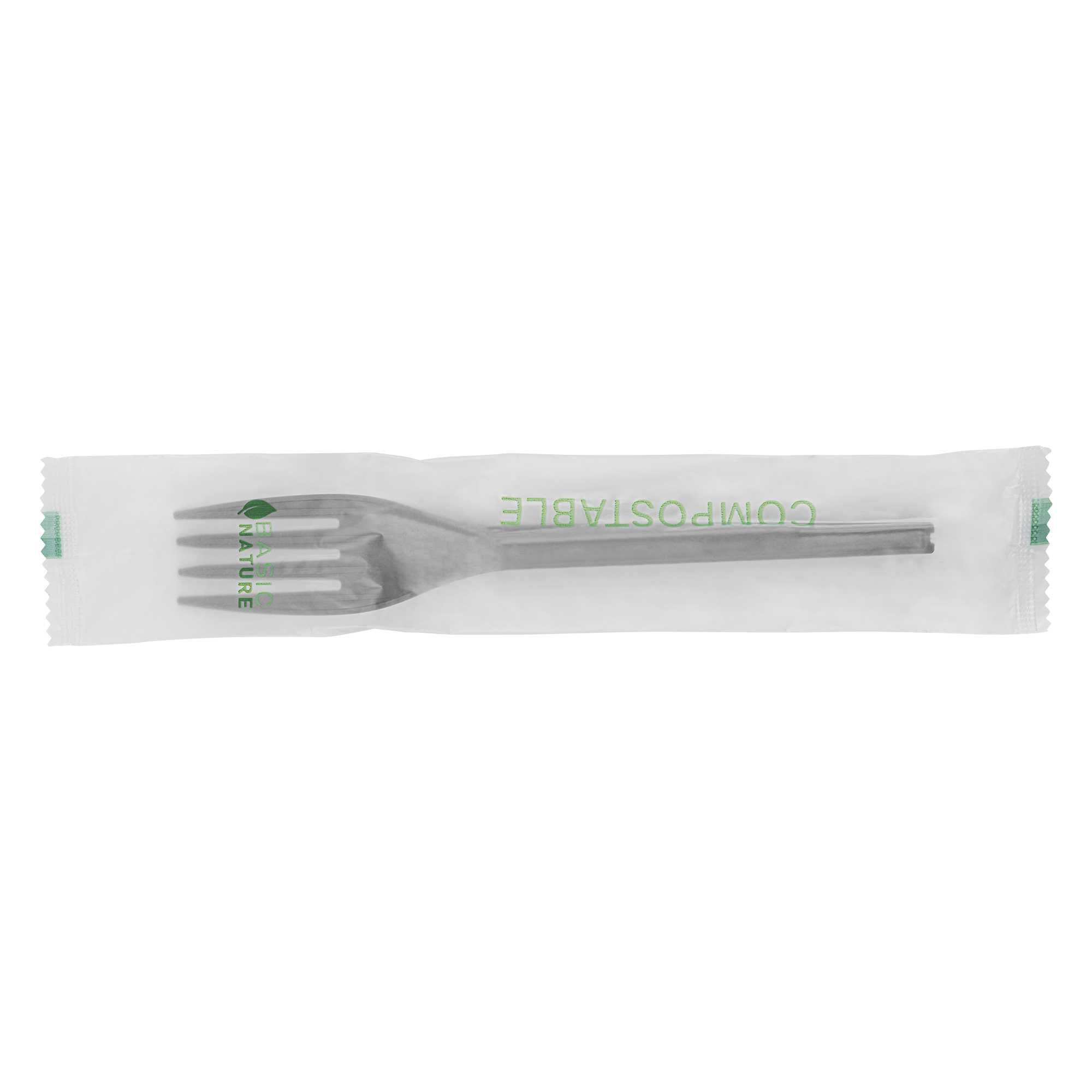 Basic Nature Black CPLA Plastic Fork - Compostable Wrapper, Heat-Resistant - 6 1/2" - 50 count box