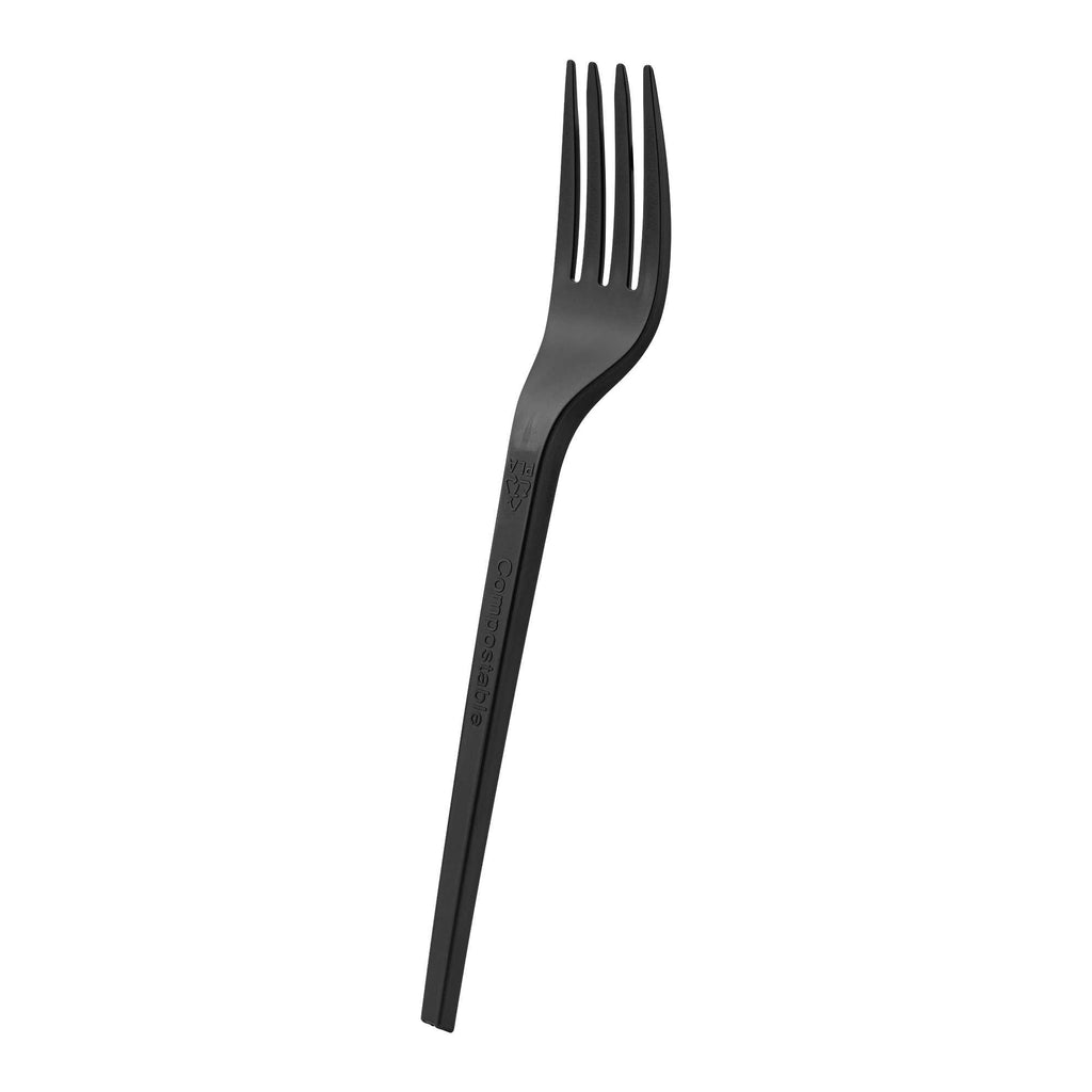Basic Nature Black CPLA Plastic Fork - Compostable Wrapper, Heat-Resistant - 6 1/2" - 50 count box