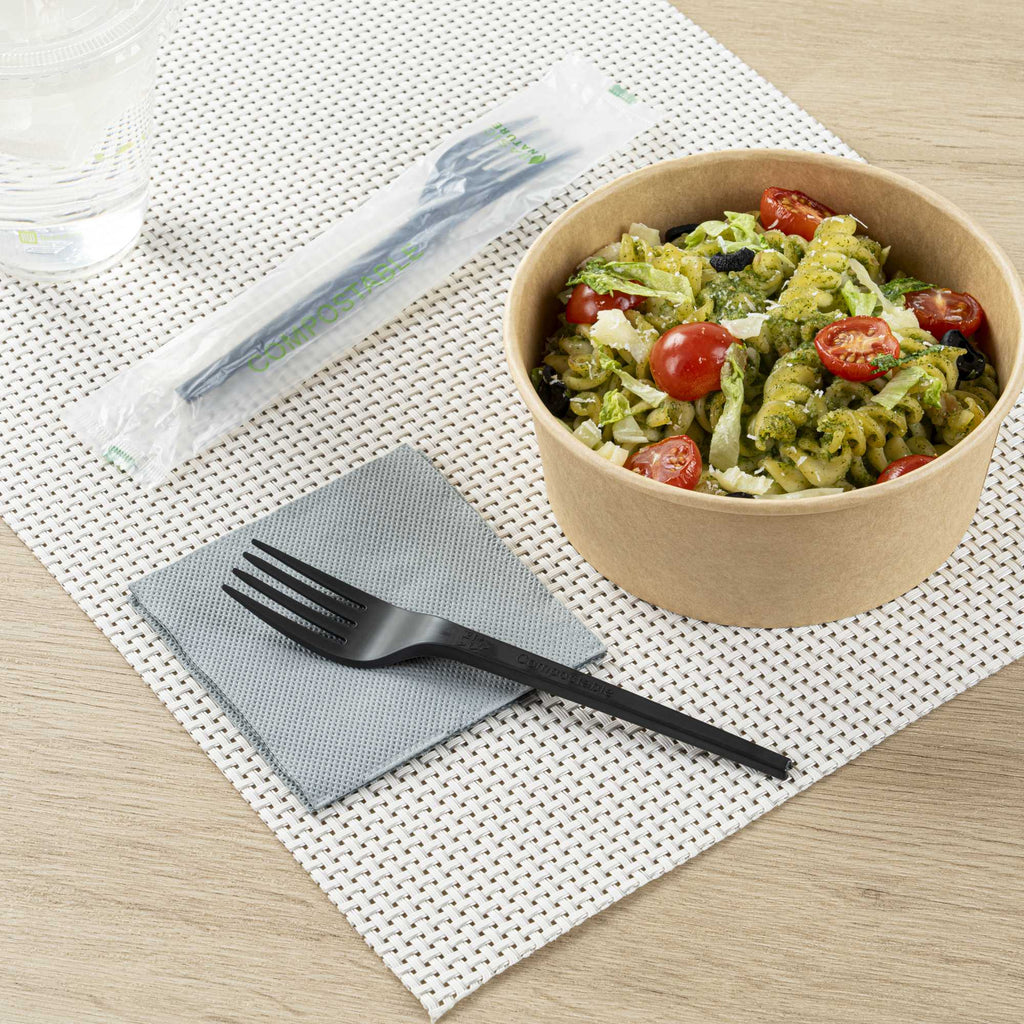 Basic Nature Black CPLA Plastic Fork - Compostable Wrapper, Heat-Resistant - 6 1/2" - 50 count box