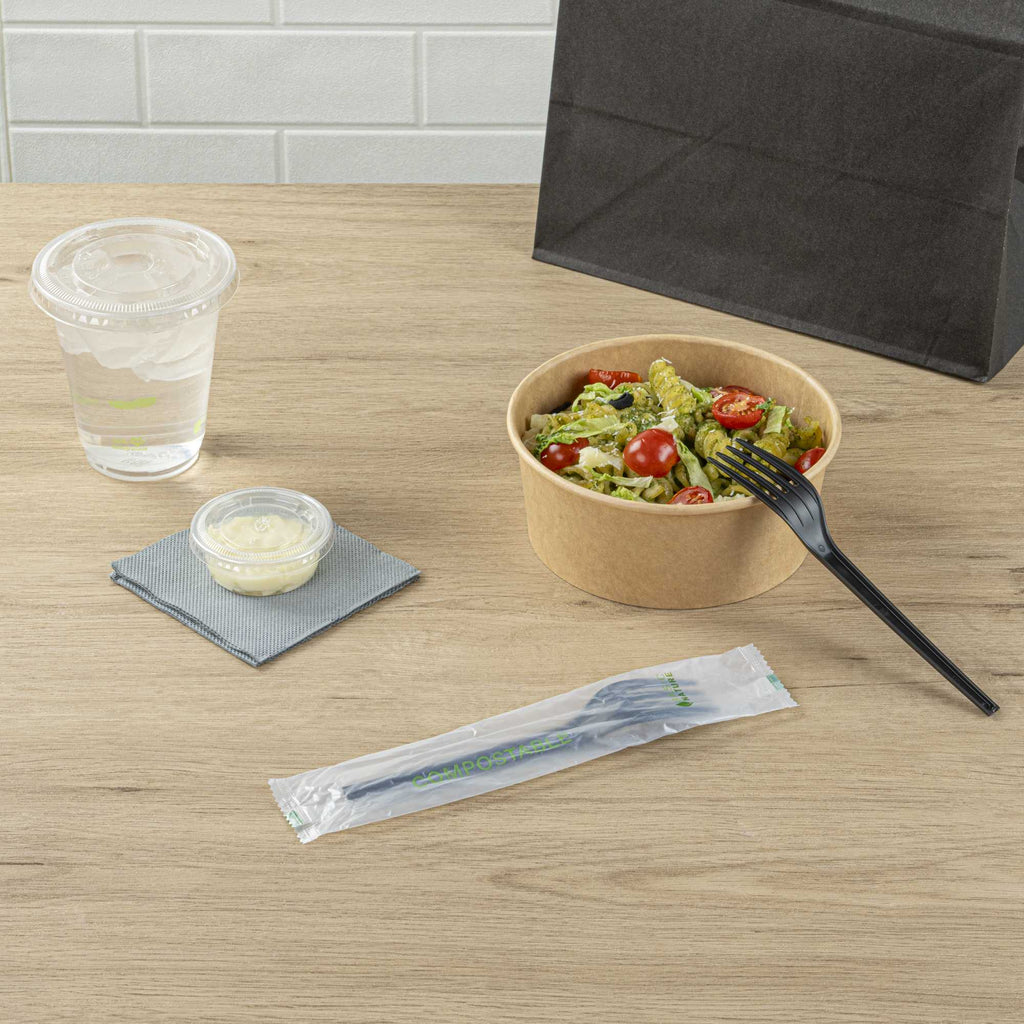 Basic Nature Black CPLA Plastic Fork - Compostable Wrapper, Heat-Resistant - 6 1/2" - 50 count box