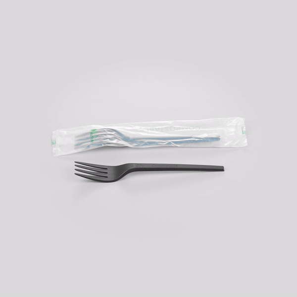 Basic Nature Black CPLA Plastic Fork - Compostable Wrapper, Heat-Resistant - 6 1/2" - 250 count box