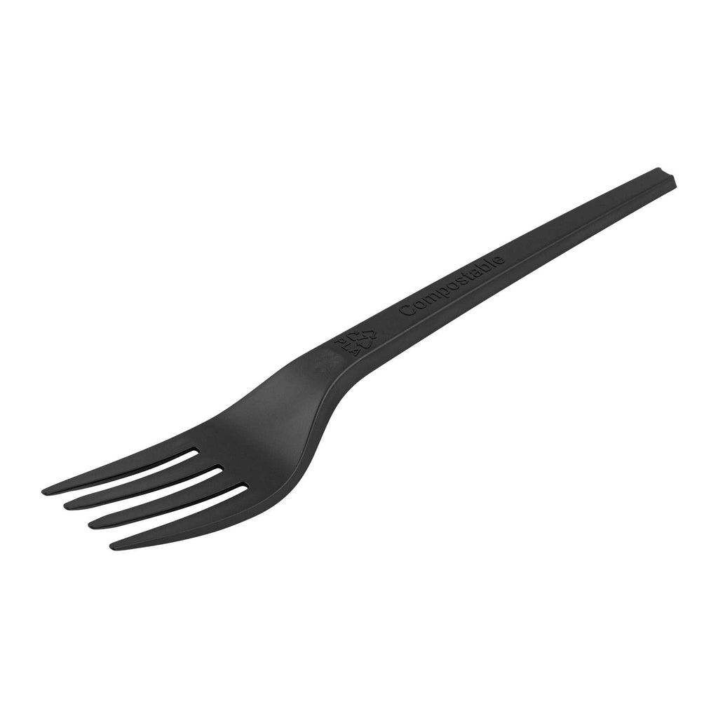 Basic Nature Black CPLA Plastic Fork - Compostable Wrapper, Heat-Resistant - 6 1/2" - 250 count box