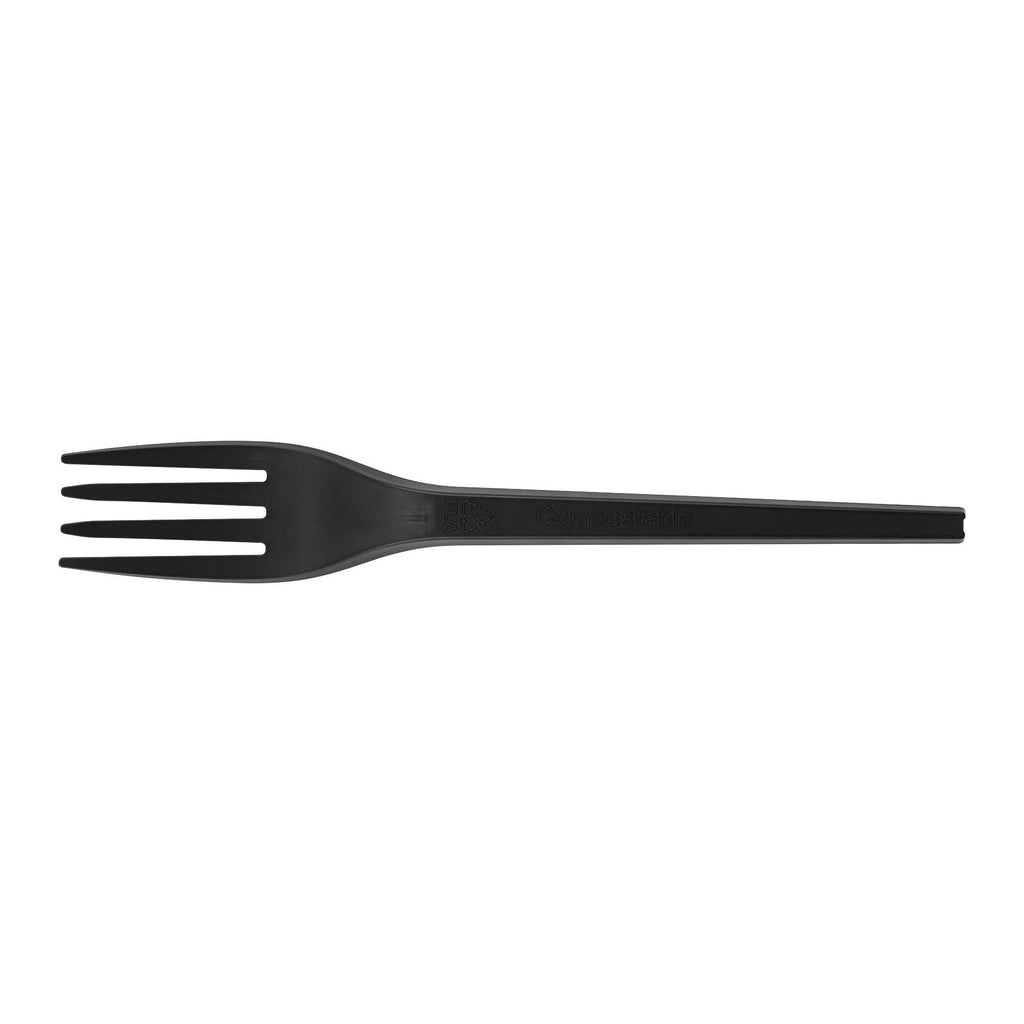 Basic Nature Black CPLA Plastic Fork - Compostable Wrapper, Heat-Resistant - 6 1/2" - 250 count box