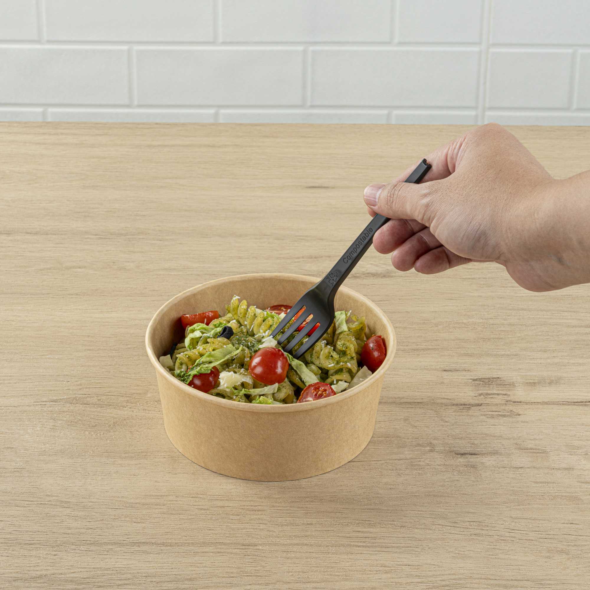 Basic Nature Black CPLA Plastic Fork - Compostable Wrapper, Heat-Resistant - 6 1/2" - 250 count box
