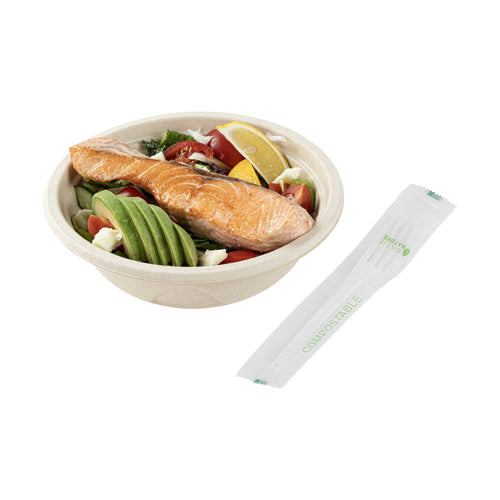 Basic Nature White CPLA Plastic Fork - Compostable Wrapper, Heat-Resistant - 6 1/2" - 250 count box