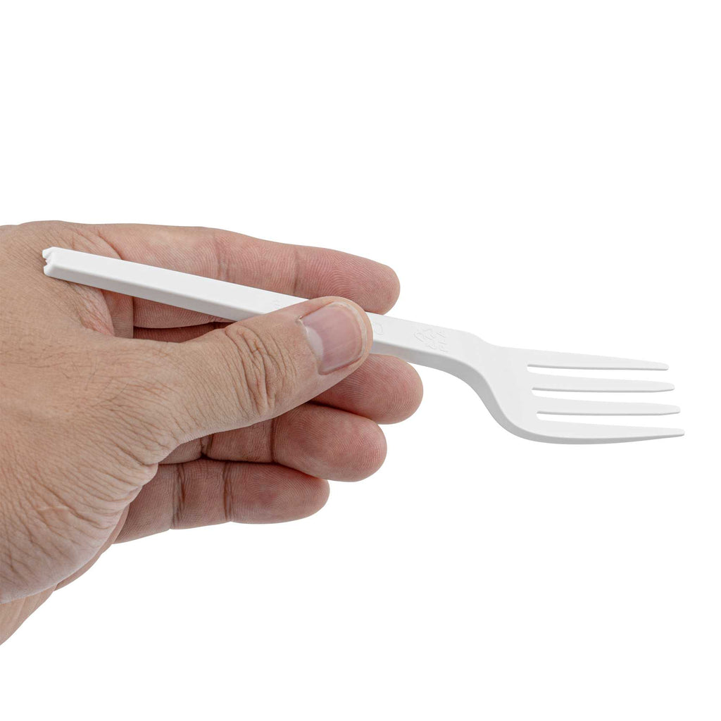 Basic Nature White CPLA Plastic Fork - Compostable Wrapper, Heat-Resistant - 6 1/2" - 250 count box