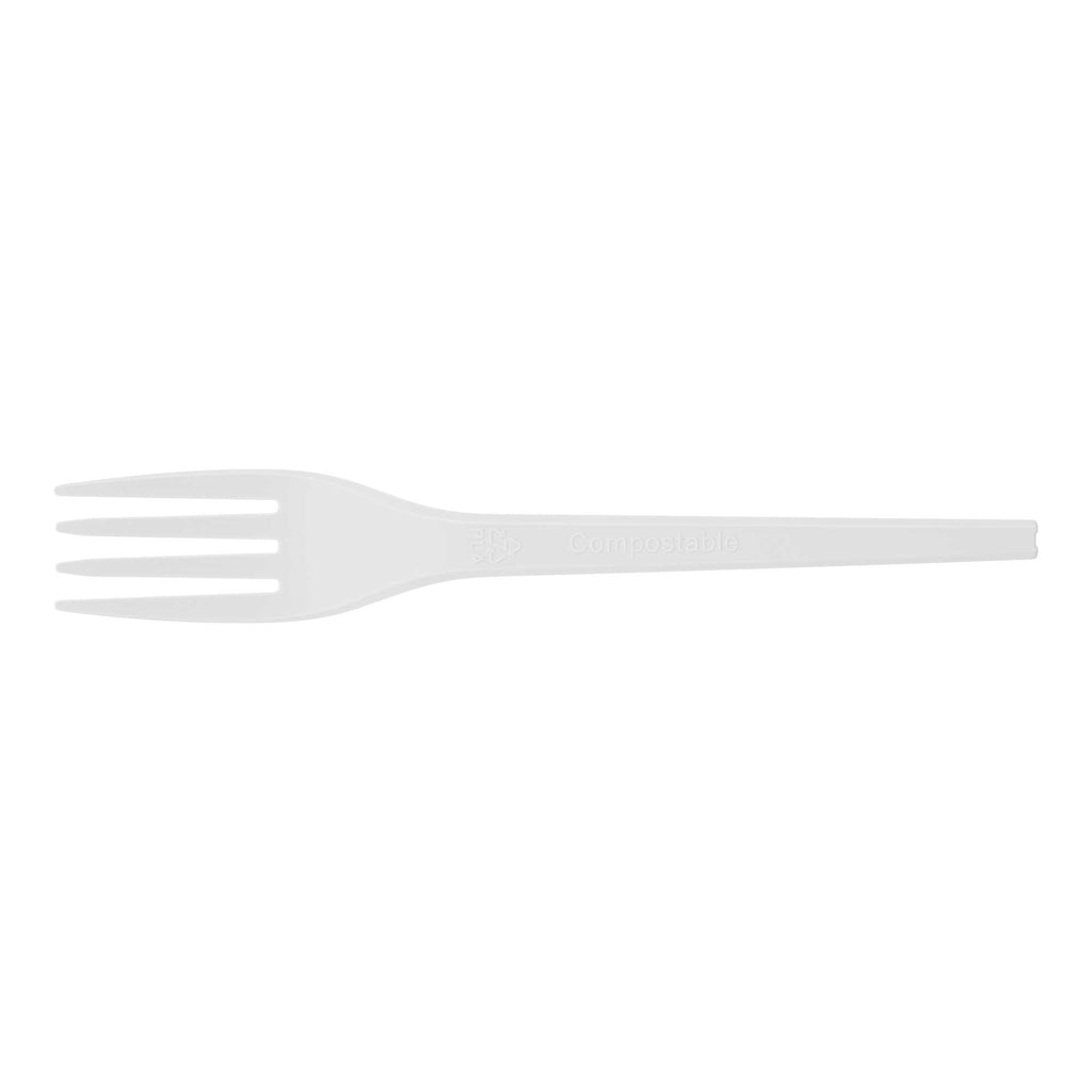 Basic Nature White CPLA Plastic Fork - Compostable Wrapper, Heat-Resistant - 6 1/2" - 250 count box