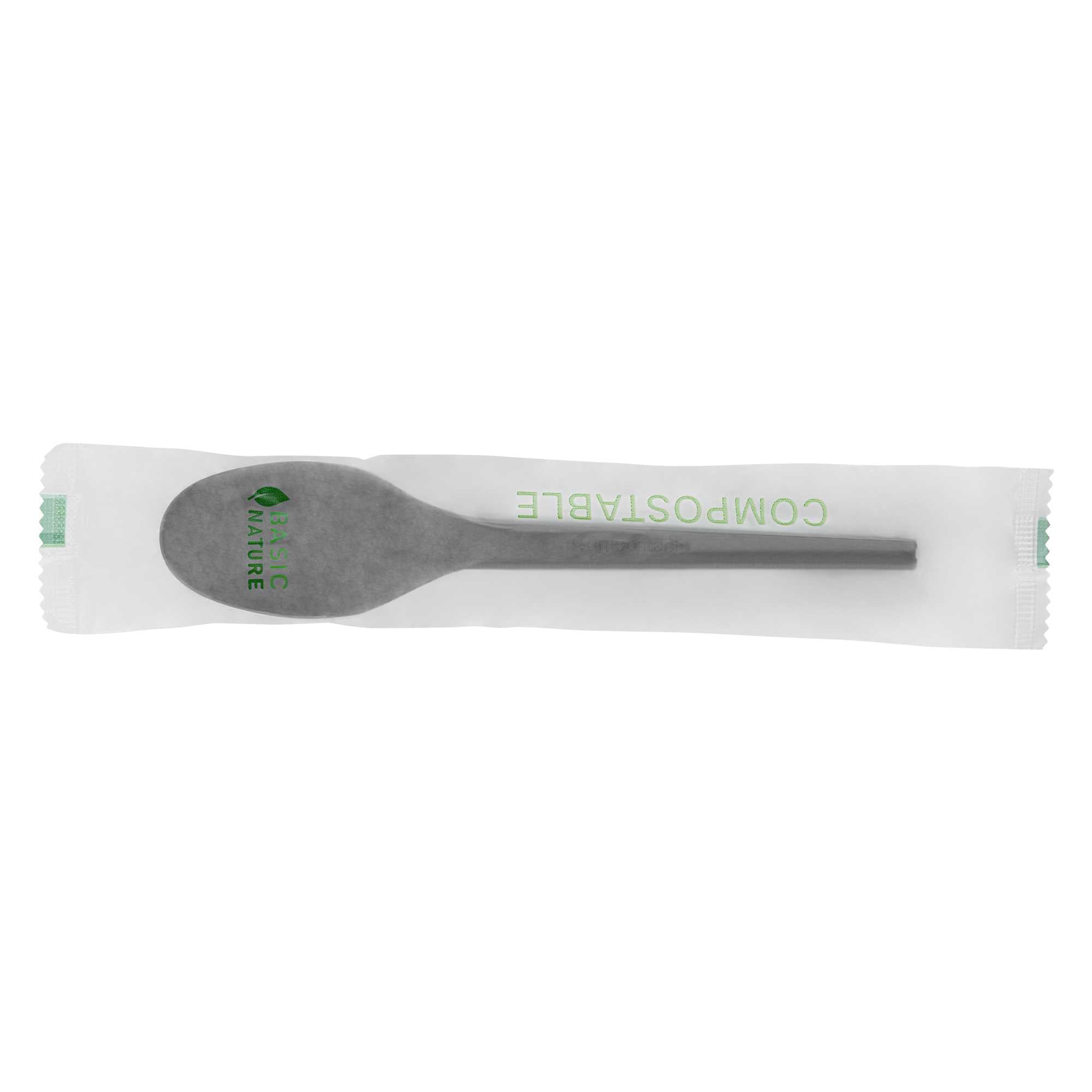 Basic Nature Black CPLA Plastic Spoon - Compostable Wrapper, Heat-Resistant - 6 1/2" - 250 count box