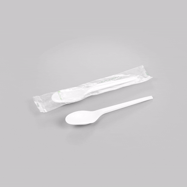 Basic Nature White CPLA Plastic Spoon - Compostable Wrapper, Heat-Resistant - 6 1/2" - 250 count box