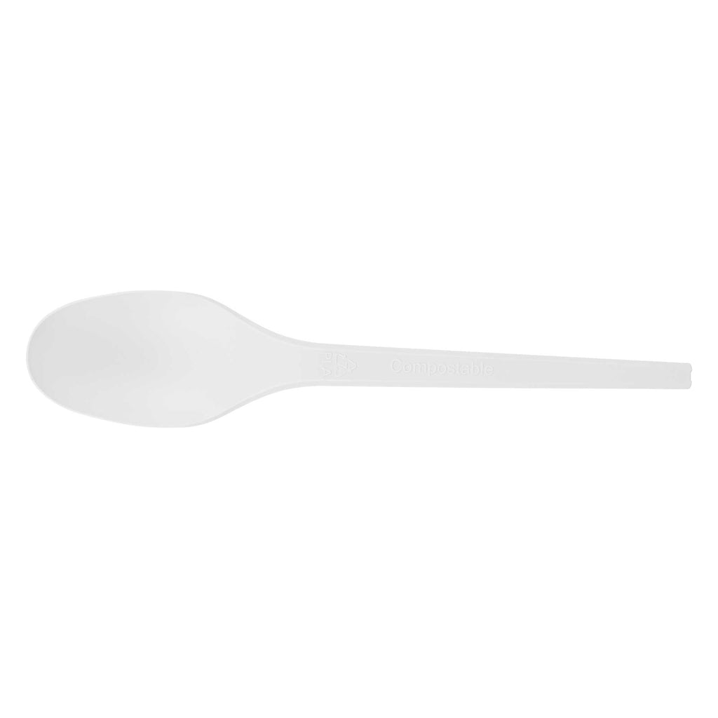 Basic Nature White CPLA Plastic Spoon - Compostable Wrapper, Heat-Resistant - 6 1/2" - 250 count box