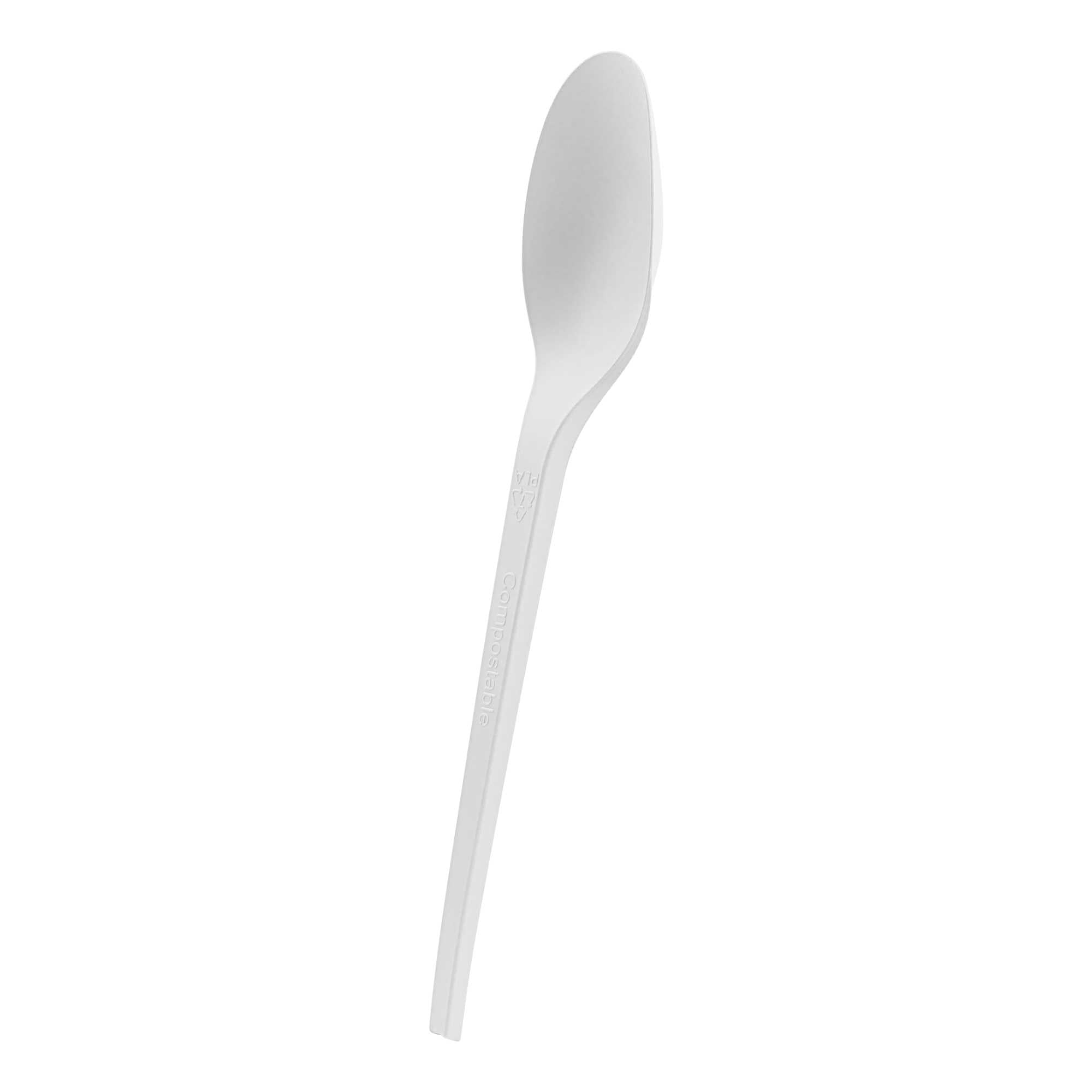 Basic Nature White CPLA Plastic Spoon - Compostable Wrapper, Heat-Resistant - 6 1/2" - 250 count box