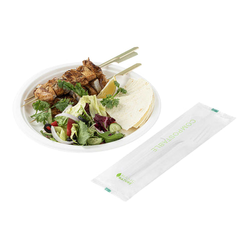 Basic Nature White CPLA Plastic Cutlery Set - Compostable Wrapper, Heat-Resistant - 6 1/2" - 100 count box