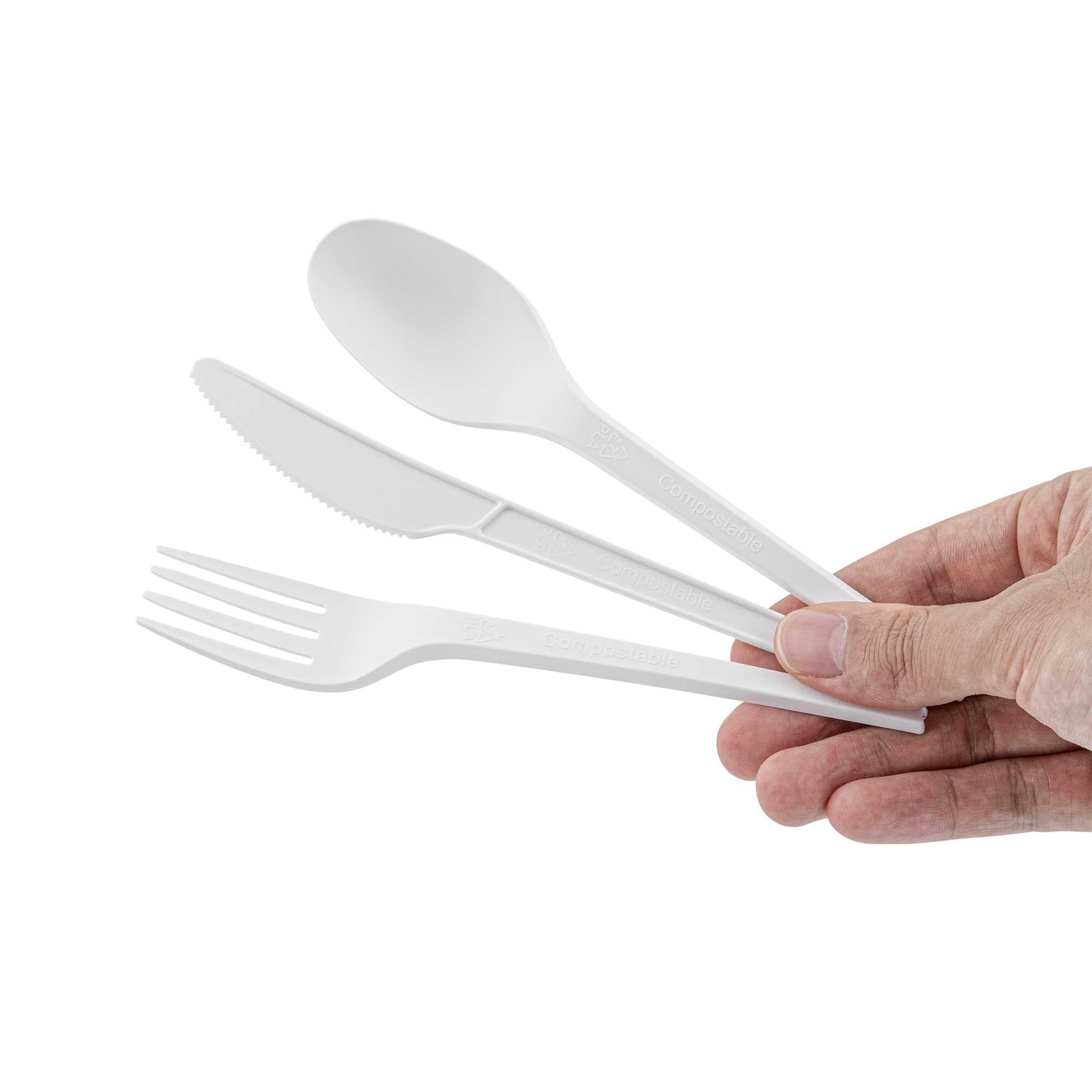 Basic Nature White CPLA Plastic Cutlery Set - Compostable Wrapper, Heat-Resistant - 6 1/2" - 100 count box