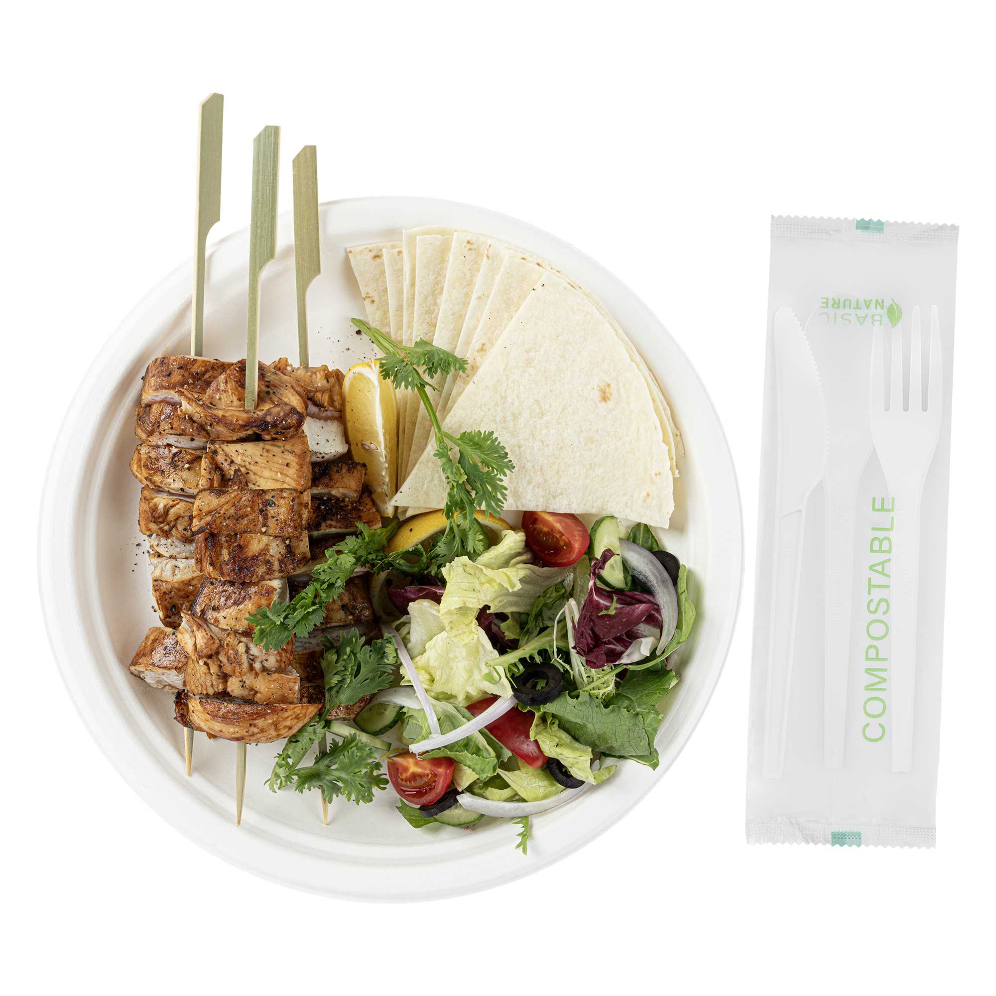 Basic Nature White CPLA Plastic Cutlery Set - Compostable Wrapper, Heat-Resistant - 6 1/2" - 100 count box