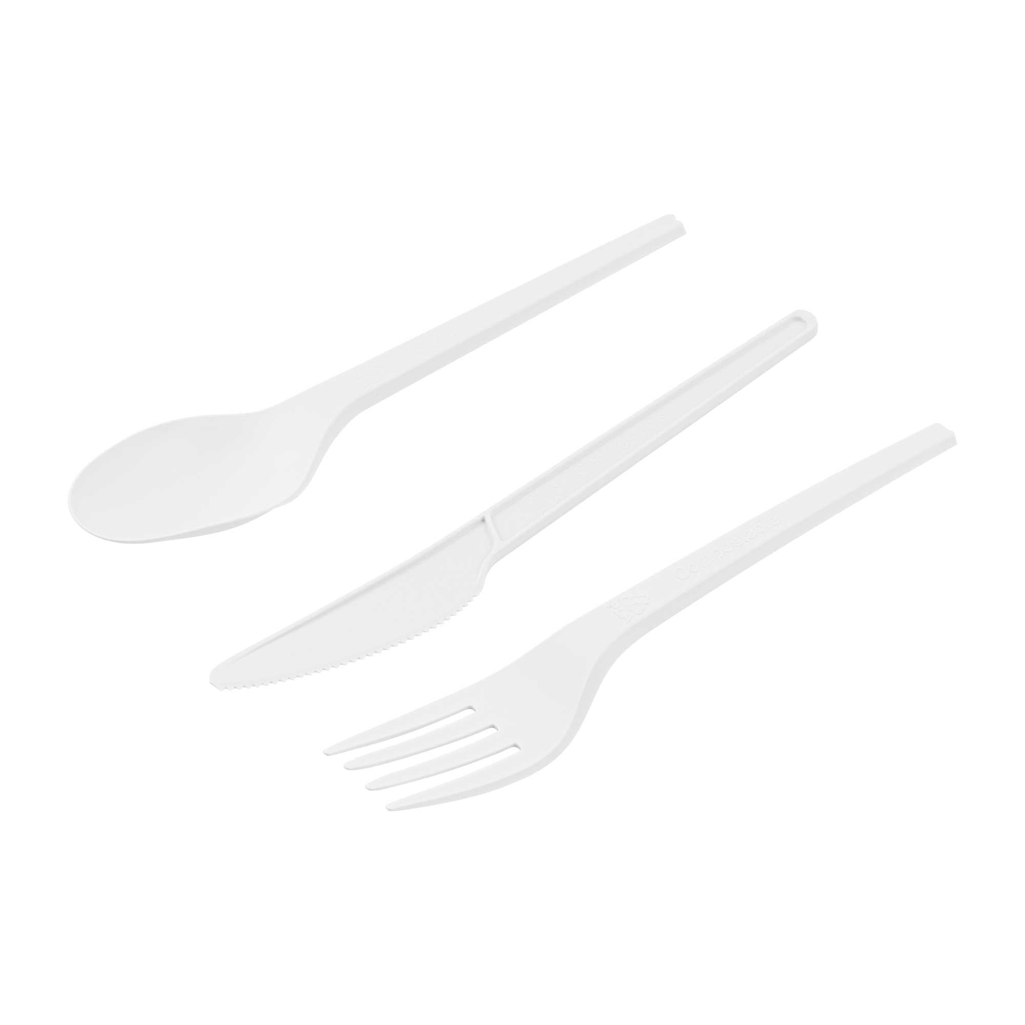 Basic Nature White CPLA Plastic Cutlery Set - Compostable Wrapper, Heat-Resistant - 6 1/2" - 100 count box
