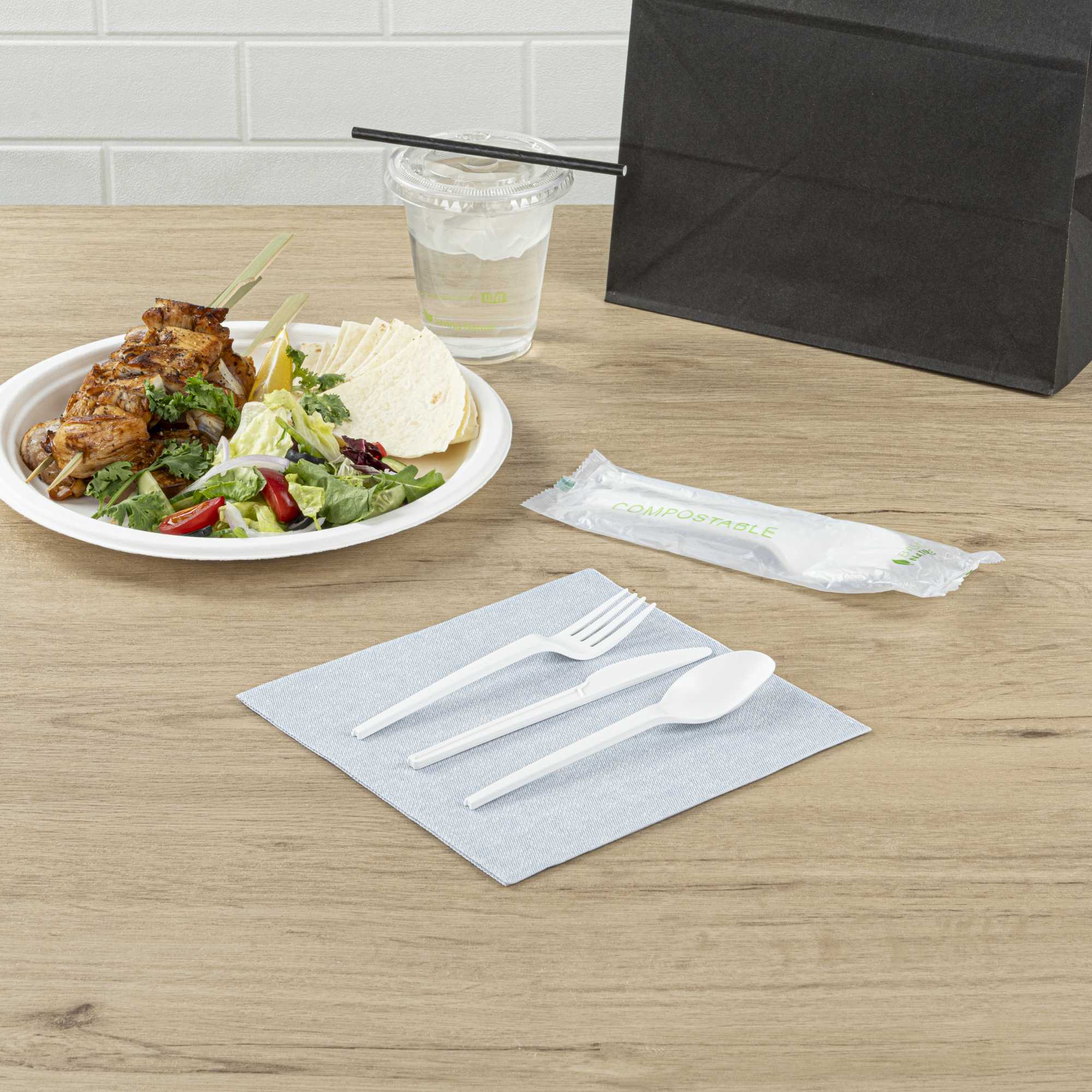 Basic Nature White CPLA Plastic Cutlery Set - Compostable Wrapper, Heat-Resistant - 6 1/2" - 100 count box