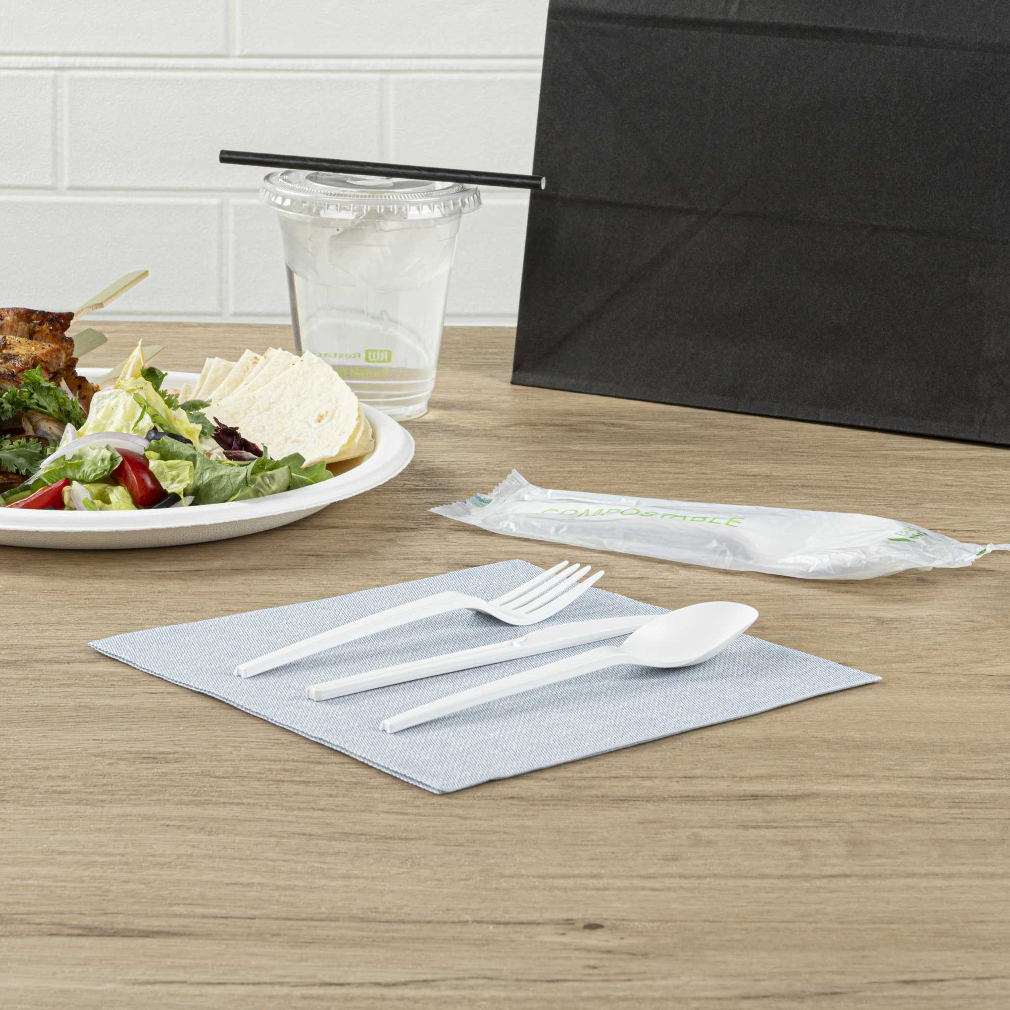 Basic Nature White CPLA Plastic Cutlery Set - Compostable Wrapper, Heat-Resistant - 6 1/2" - 100 count box