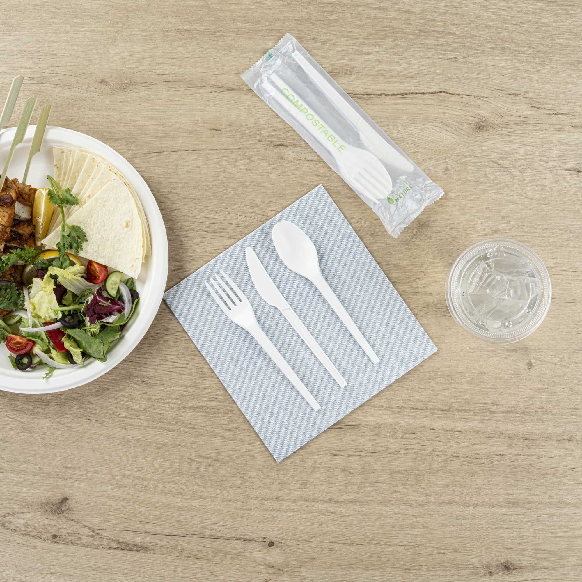 Basic Nature White CPLA Plastic Cutlery Set - Compostable Wrapper, Heat-Resistant - 6 1/2" - 100 count box