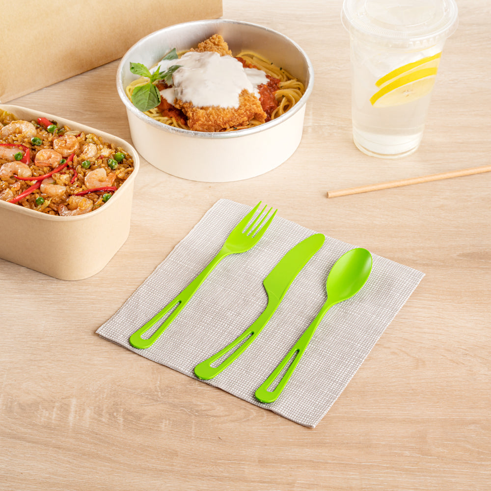 Basic Nature Green CPLA Plastic Cutlery Set - Heat-Resistant, Compostable - 7 1/2" - 290 count box