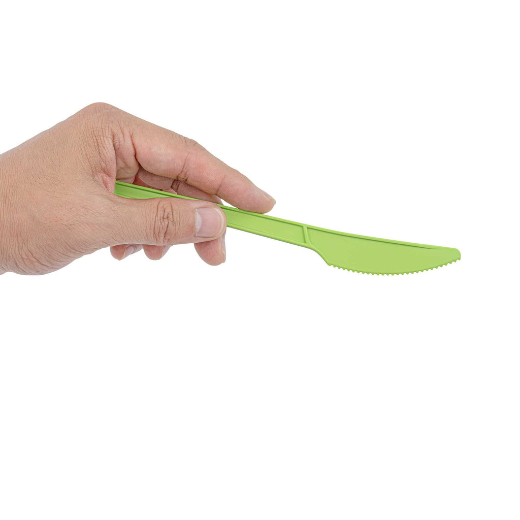 Basic Nature Green CPLA Plastic Knife - Compostable Wrapper, Heat-Resistant - 6 1/2" - 250 count box