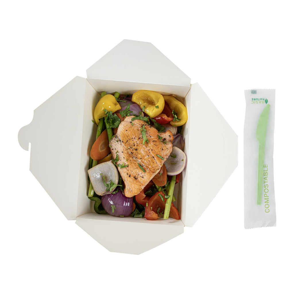 Basic Nature Green CPLA Plastic Knife - Compostable Wrapper, Heat-Resistant - 6 1/2" - 250 count box