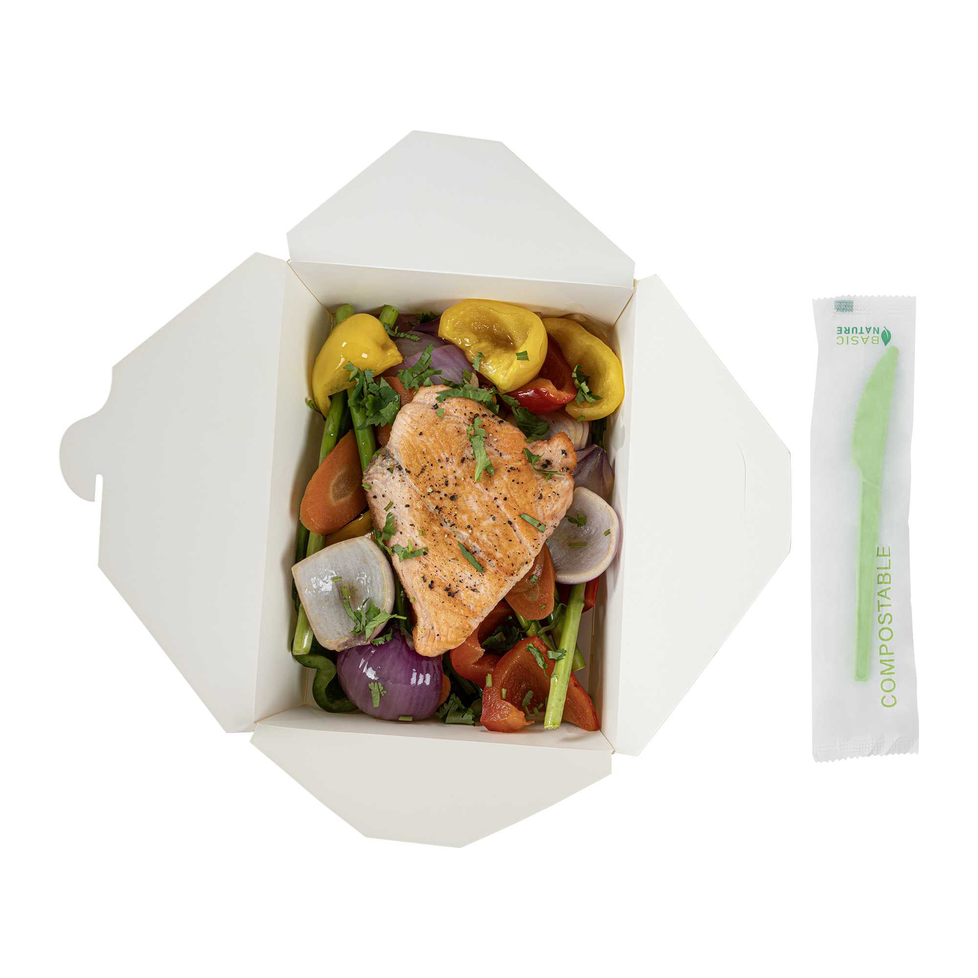 Basic Nature Green CPLA Plastic Knife - Compostable Wrapper, Heat-Resistant - 6 1/2" - 250 count box
