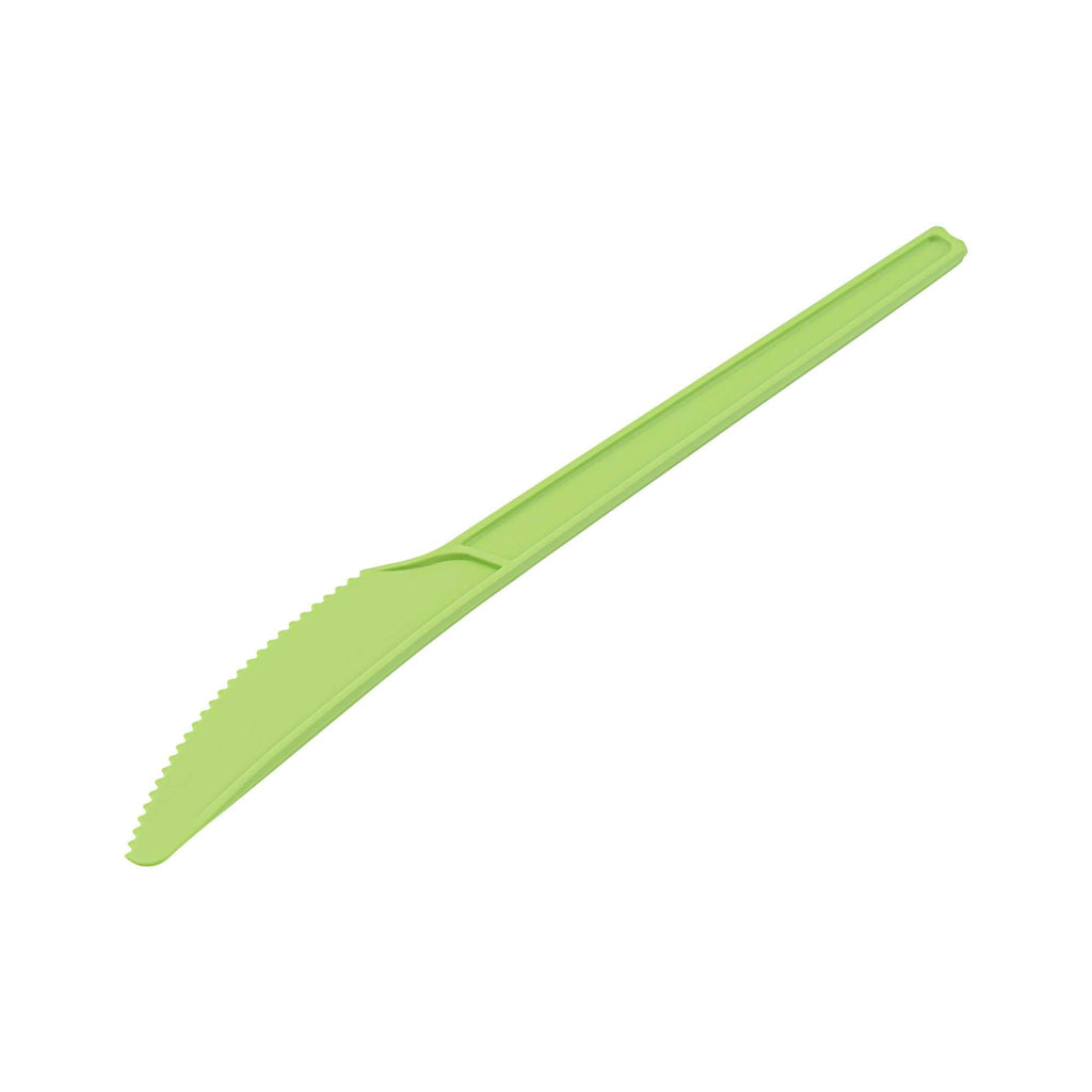 Basic Nature Green CPLA Plastic Knife - Compostable Wrapper, Heat-Resistant - 6 1/2" - 250 count box