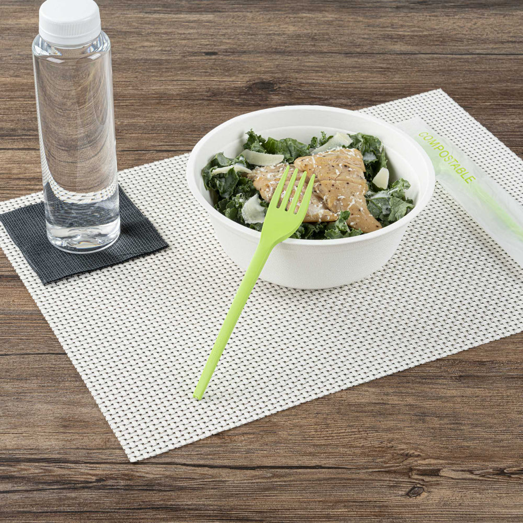 Basic Nature Green CPLA Plastic Fork - Compostable Wrapper, Heat-Resistant - 6 1/2" - 250 count box