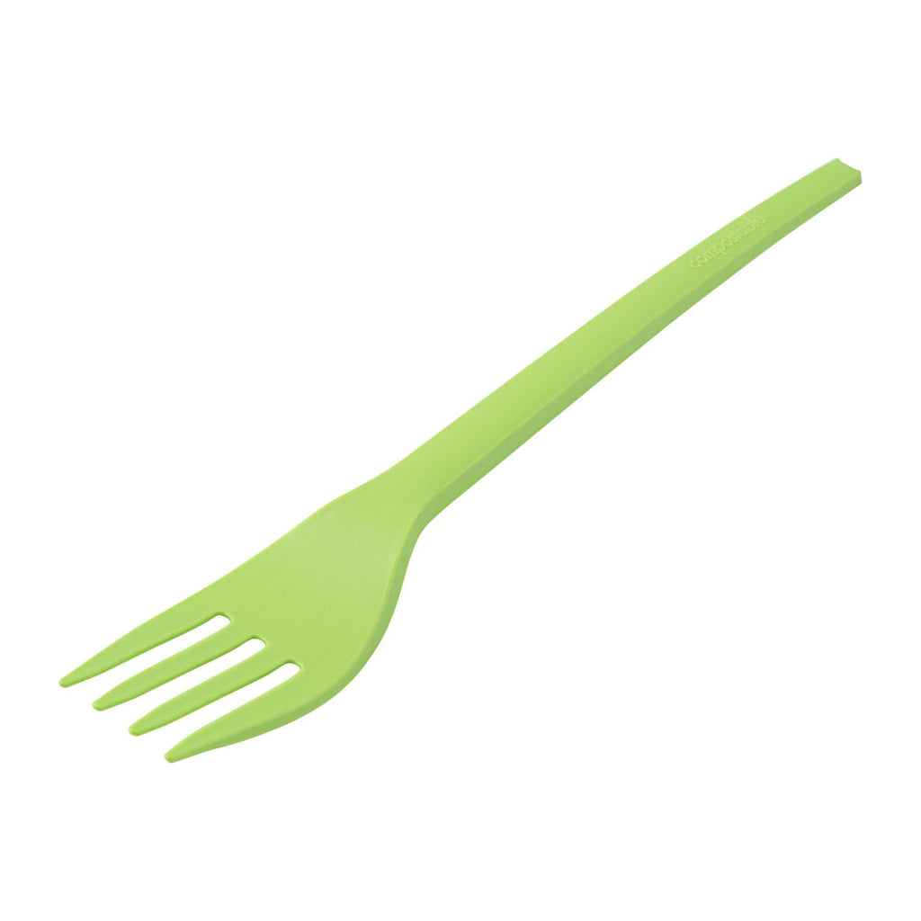 Basic Nature Green CPLA Plastic Fork - Compostable Wrapper, Heat-Resistant - 6 1/2" - 250 count box