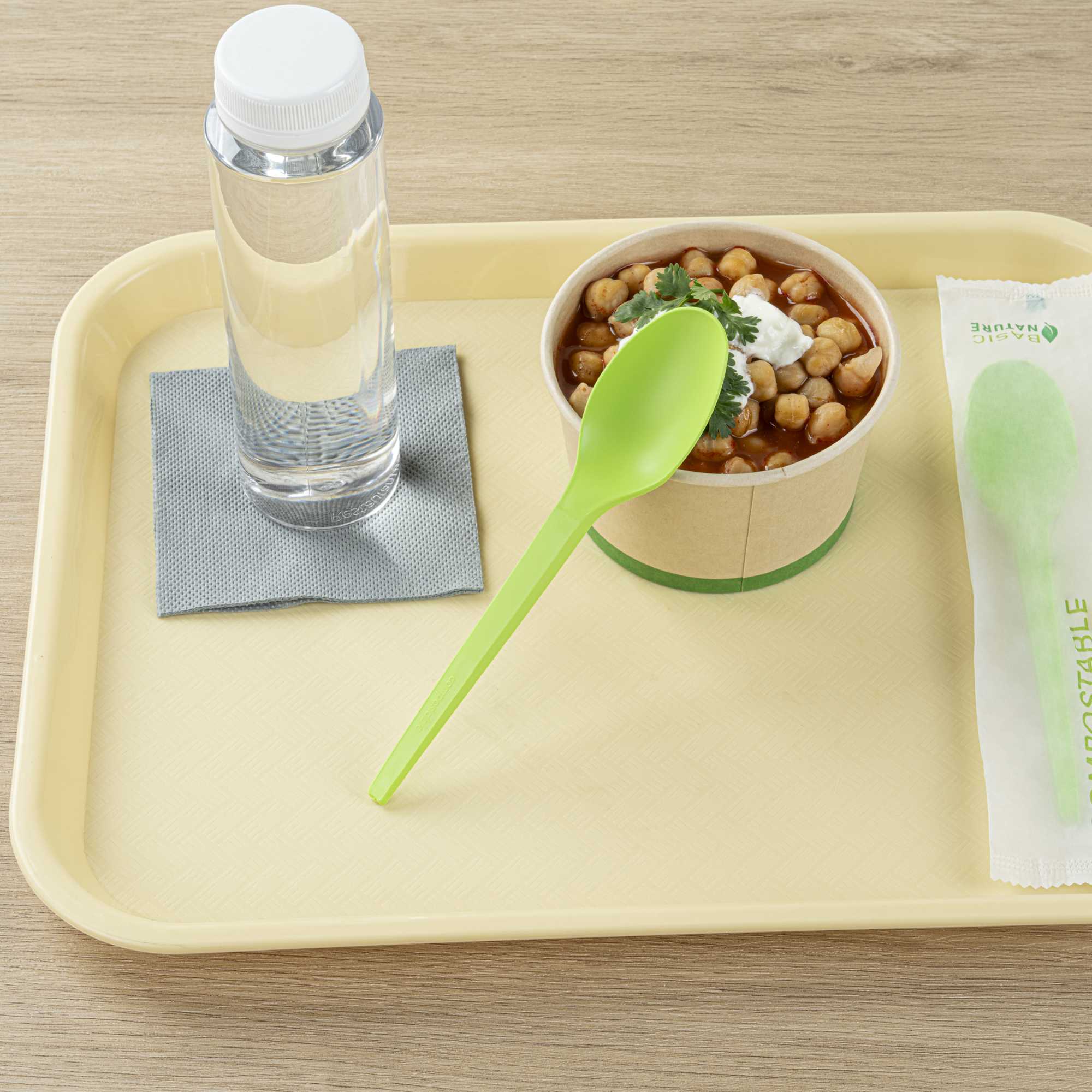 Basic Nature Green CPLA Plastic Spoon - Compostable Wrapper, Heat-Resistant - 6 1/2" - 250 count box
