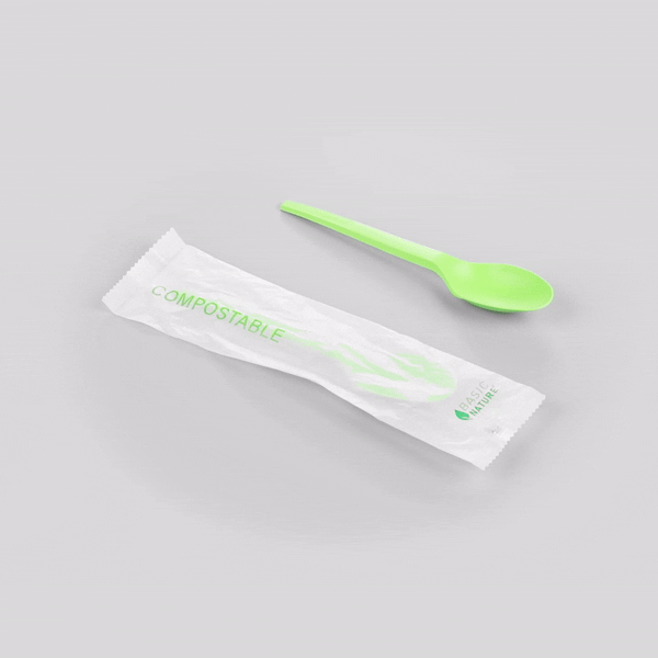 Basic Nature Green CPLA Plastic Spoon - Compostable Wrapper, Heat-Resistant - 6 1/2" - 250 count box