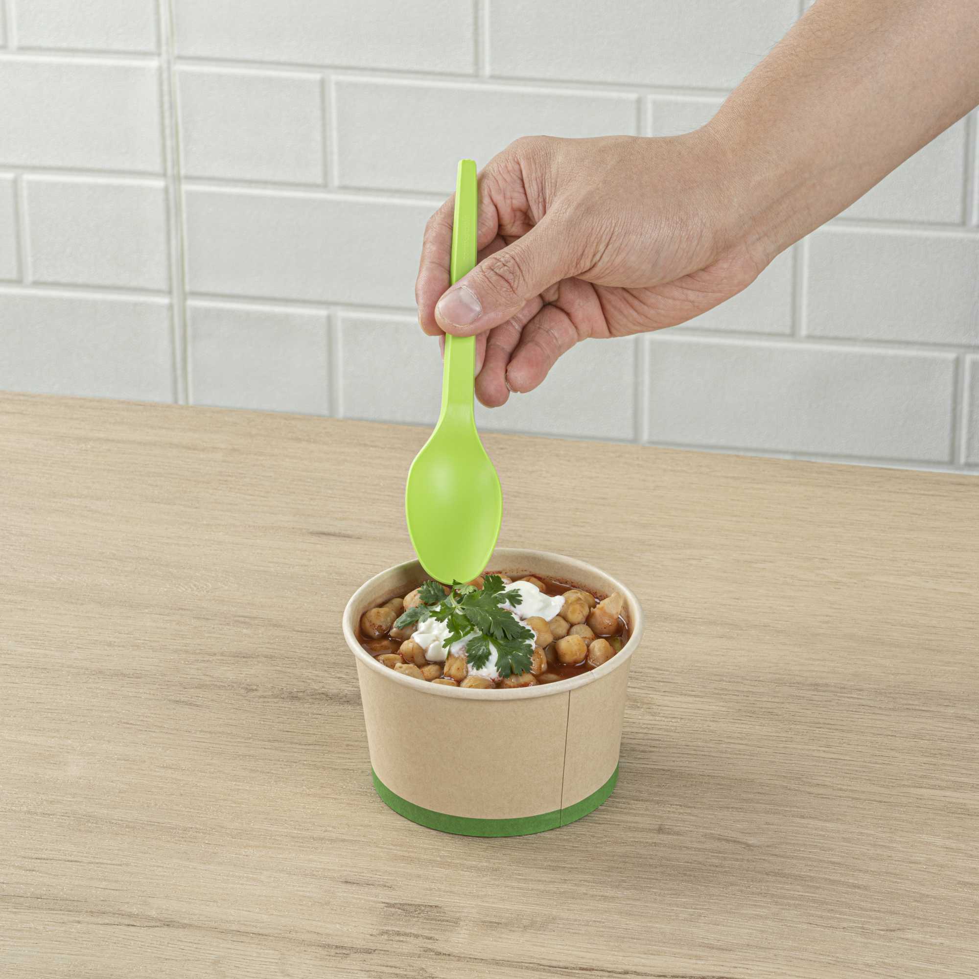 Basic Nature Green CPLA Plastic Spoon - Compostable Wrapper, Heat-Resistant - 6 1/2" - 250 count box