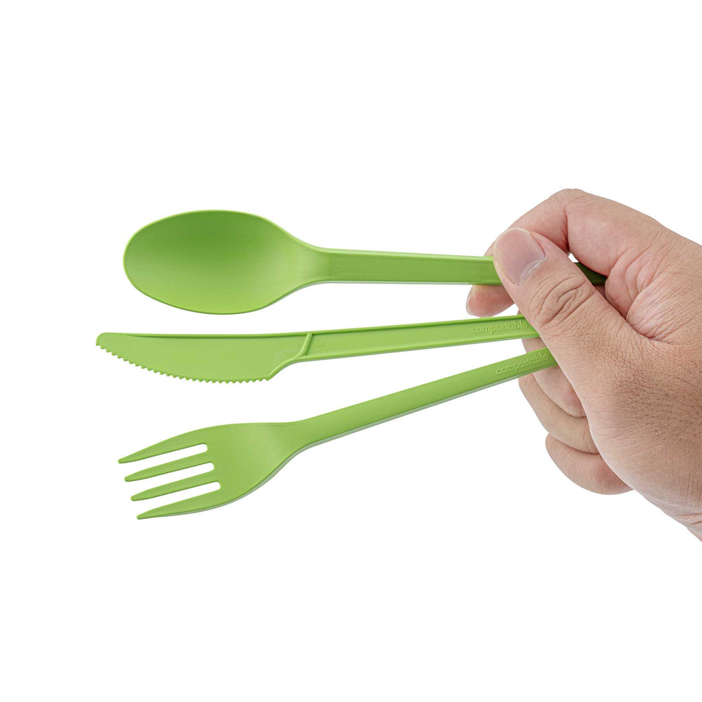 Basic Nature Green CPLA Plastic Cutlery Set - Compostable Wrapper, Heat-Resistant - 6 1/2" - 100 count box