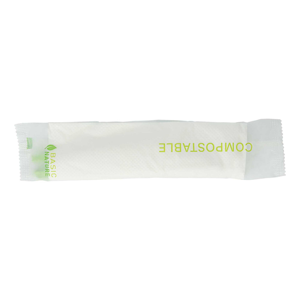 Basic Nature Green CPLA Plastic Cutlery Set - Compostable Wrapper, White Napkin, Heat-Resistant - 6 1/2" - 100 count box