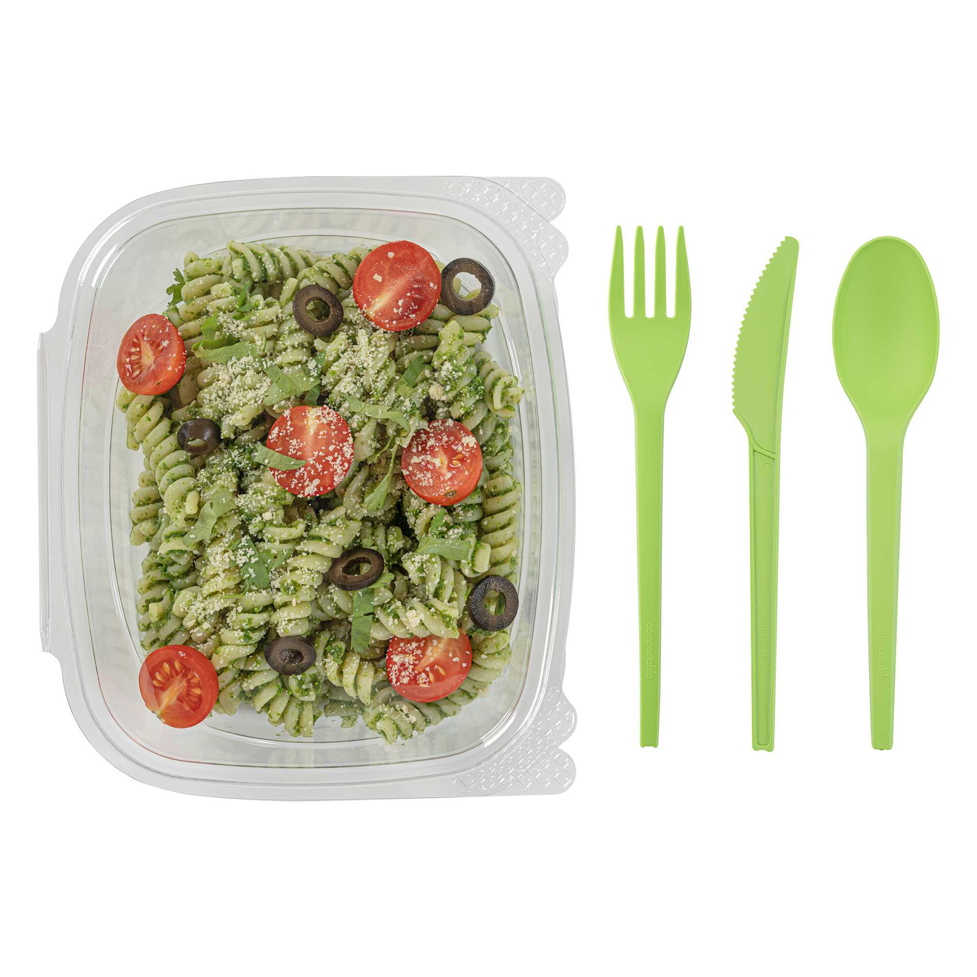 Basic Nature Green CPLA Plastic Cutlery Set - Heat-Resistant, Compostable - 6 1/2" - 290 count box