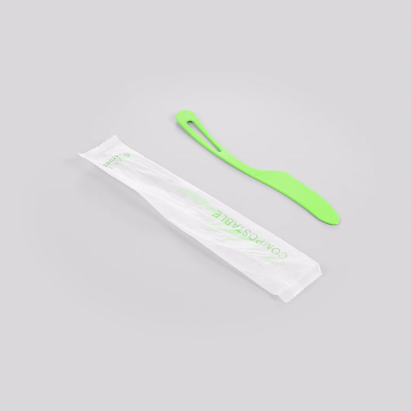 Basic Nature Green CPLA Plastic Knife - Compostable Wrapper, Heat-Resistant - 7 1/2" - 250 count box