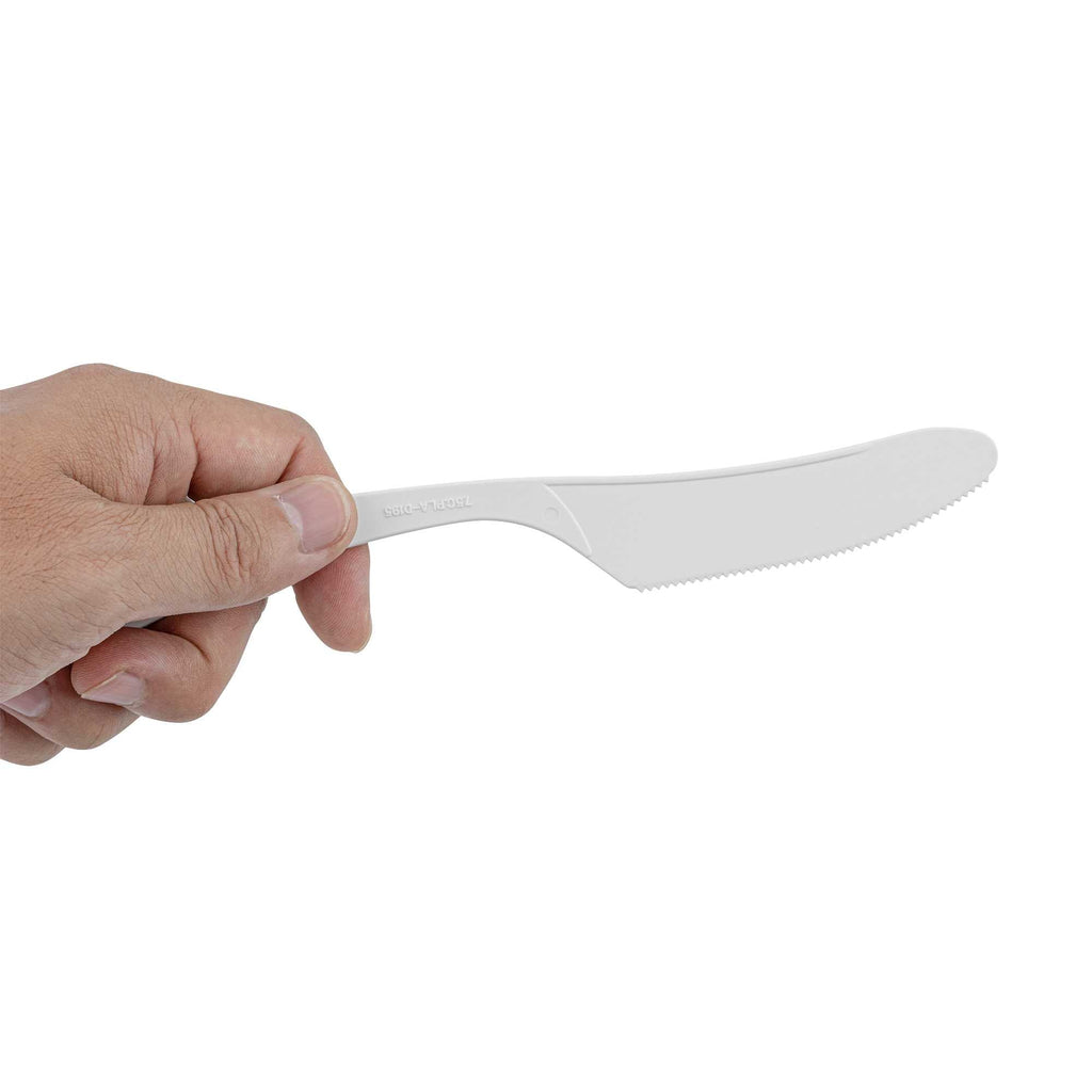 Basic Nature White CPLA Plastic Knife - Compostable Wrapper, Heat-Resistant - 7 1/2" - 250 count box