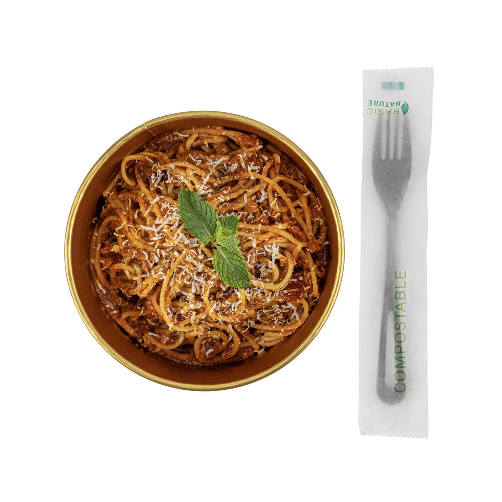 Basic Nature Black CPLA Plastic Fork - Compostable Wrapper, Heat-Resistant - 7 1/2" - 250 count box